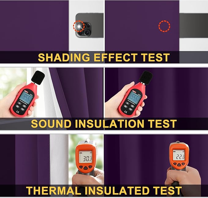 Yakamok 100% Blackout Curtain Panels 84 inches Cold and Light Blocking Drapes for Nursery, 2 Thick Layers Thermal Insulated Draperies (2 Pieces, 50 Wide Each Panel, Purple/White Backing)