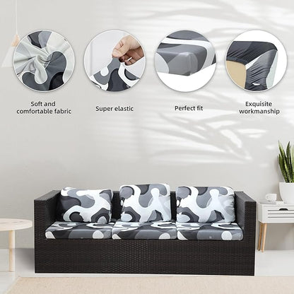 8Pcs Stretch Patio Cushion Covers,Outdoor Couch Covers Replacement,Outdoor Couch & Sofa Slipcovers,for Patio Furniture Cushion Covers,Washable Reusable urniture Protector(Black Camouflage,8PCS)