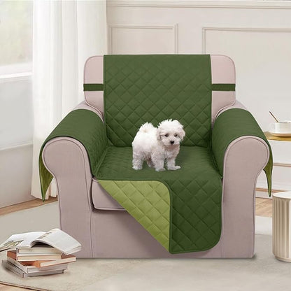 U-NICE HOME Recliner Chair Covers Reversible Chair Cover Pet Covers for Dogs with Elastic Straps Water Resistant Diamond Quilted (23''Armchair, Huntergreen/Sage)