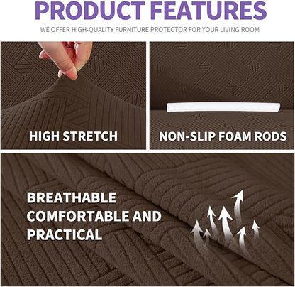 ZNSAYOTX Super Stretch Loveseat Covers (57"-70"), New Striped Love Seat Slipcover, Dogs Pet Friendly Anti-Slip Couch Protector Spandex Durable 2 Seater Fabric Sofa Cover (Coffee, Loveseat)