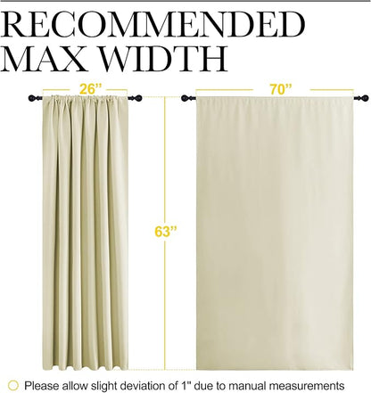 NICETOWN Blackout Curtains for Bedroom, Home Decorations Thermal Insulated Solid Rod Pocket Blackout Drapes for Cafe (Beige, One Pair, 70 x 63-inch)