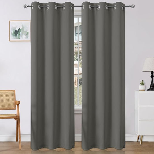 Joydeco Blackout Curtains 90 Inches Long 2 Panels Set, Thermal Insulated Long Curtains& Drapes 2 Burg, Room Darkening Drapes for Bedroom Living Roomw (Light Grey, W37 x L90 Inch)