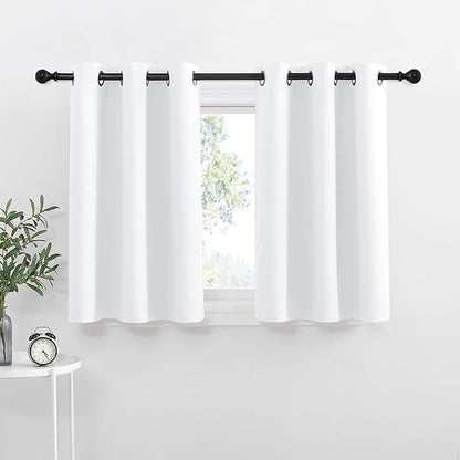 NICETOWN Small Window Curtain Panels - Pure White Elegant Home Decor Grommet Design Short Solid Curtain Kitchen Panels for Home Decor (White, 42W by 36L 1.2 Inches Header, 2 Pieces)