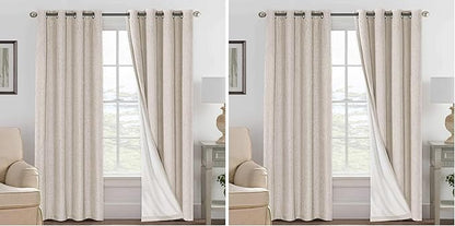 H.VERSAILTEX Blackout Curtains, Linen Curtains 108 inches Long 100% Black Out Curtains for Bedroom Windows, Textured Linen Look Draperies Grommet with White Liner, 2 Panels, Natural (Pack of 2)