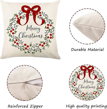 ONFAON Christmas Decorations - Christmas Pillow Covers 18x18 Set of 4, Holiday Christmas Decor Home Sofa Couch Cushion Indoor Decorations