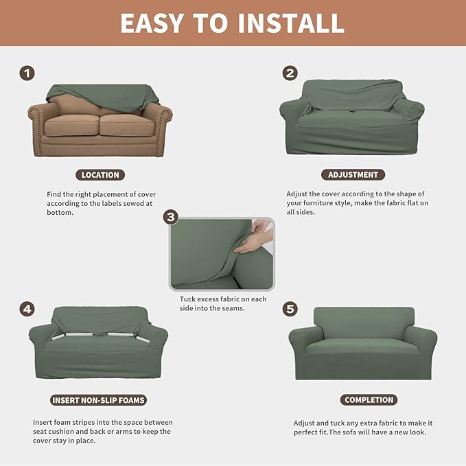 Easy-Going 100% Waterproof Chair Couch Cover, Dual Waterproof Sofa Cover, Stretch Jacquard Sofa Slipcover, Leakproof Furniture Protector for Kids, Pets, Dog and Cat (Chair, Grayish Green)