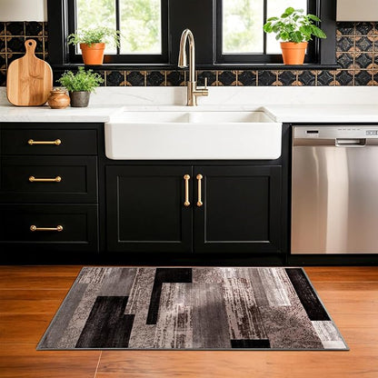 2x3 Washable Entryway Rug,Non-Slip Indoor Door Mat with Vintage Checkered Pattern, Stain & Water Resistant Faux Wool Low Pile for Front Door,Hall,Kitchen,Bathroom - Easy Clean(2x3,Chocolate)