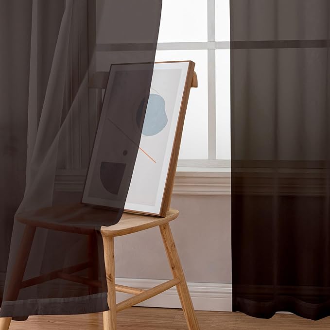 Simplebrand Chocolate Valances 14 Inches Long for Living Room Pocket 2 Panel Light Filtering Sheer Translucent Valence Toppers for Short Window Kitchen Bathroom Bedroom 42x14 Inch Length