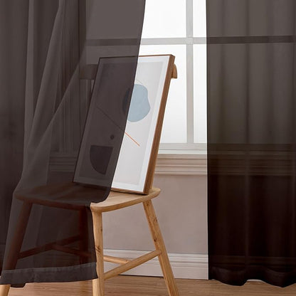 Simplebrand Chocolate Valances 14 Inches Long for Living Room Pocket 2 Panel Light Filtering Sheer Translucent Valence Toppers for Short Window Kitchen Bathroom Bedroom 42x14 Inch Length