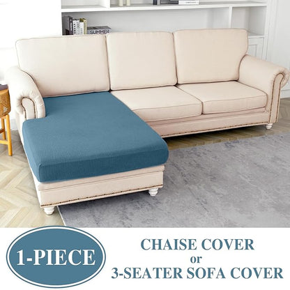 Couch Cushion Cover Chaise Lounge Cover Washable Separate Seat Chaise Couch Cover Stretch Sectional Sofa Slipcover(1 Piece for Chaise or Sofa 3-Seater, Blue)