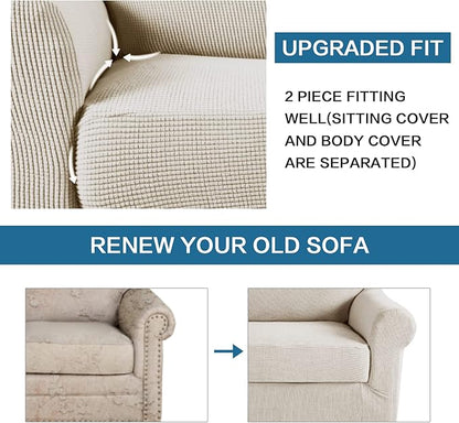H.VERSAILTEX 2-Pieces Armchair Cover Chair Slipcovers with Arms Furniture Protector Cover Fit Armchair Width Up to 47 Inch, Jacquard Spandex Couch Covers Armchair Slipcover - Island Fossi, Chair