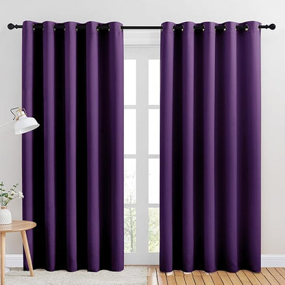 NICETOWN Blackout Curtain Panels for Kids Room, Triple Weave Home Decoration Thermal Insulated Solid Ring Top Blackout Curtains/Drapes (Set of 2, 70 x 84 inches, Royal Purple)