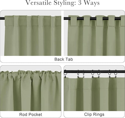 PONY DANCE Short Blackout Curtains - Window Curtain Treatments Light Blocking Drapes Back Tab/Rod Pocket Short Drapes Panels for Bedroom & Kitchen, 42 W x 45 L, Meadow Green, 1 Pair