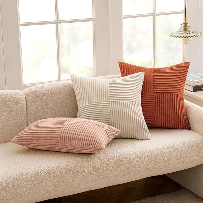 MIULEE Rust Decorative Throw Pillow Covers 16x16 Inch for Couch Bed Sofa Pack of 2 Boho Farmhouse Throw Pillows Soft Cross Corduroy Patchwork Textured Cushion Cases
