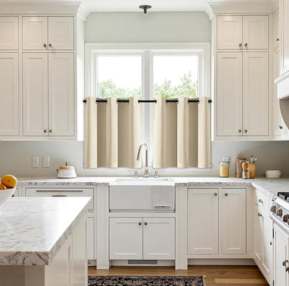 MIULEE Short Curtains for Windows - Cream Beige Blackout Half Window Curtains Thermal Insulated Privacy Drapes for Kitchen Bedroom Bathroom Grommet Top Small Basement Tiers W40 x L36 Inch 2 Panels
