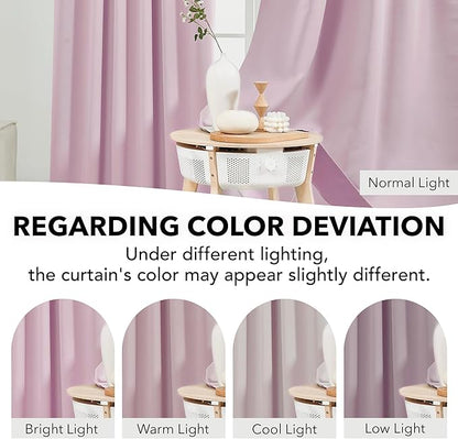 Deconovo Blackout Curtains, Thermal Insulated, W52 x L63 2 Panels, Back Tab, Machine Washable, Room-Darkening Drapes for Bedroom/Living Room Lavender