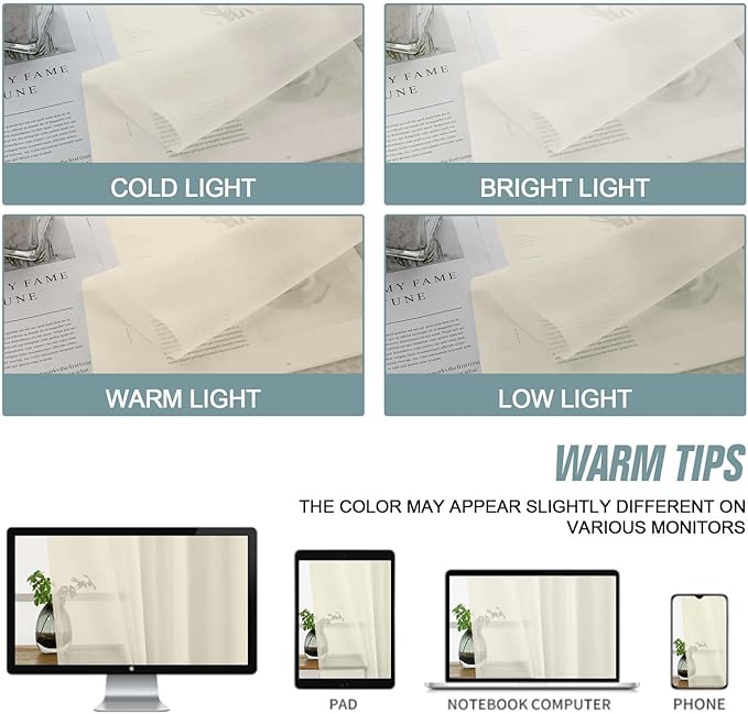 Cream Window Sheer Curtains 54 inch Length, Soft Airy Light Filtering Sheer Curtain 2 Panels Set, Dual Rod Pocket Gauze Drapes for Living Room Bedroom Dining Room, 2x42Wx54L Inches