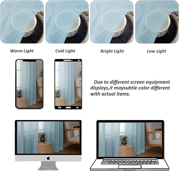 Chyhomenyc Sky Blue Sheer Curtains 36 inch Length 2 Panels, Light Filtering Voile Light Blue Short Window Curtians for Bathroom Living Room Farmhouse Small Windows, 42Wx36L inches