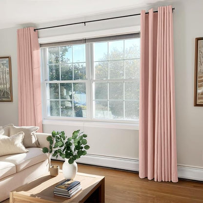 100% Blackout Shield Linen Blackout Curtains for Bedroom, Blush Pink Grommet Curtains for Living Room, Thermal Insulated Room Darkening Drapes for Nursery, Boho Home Decor, 50" W x 90" L, 2 Panels