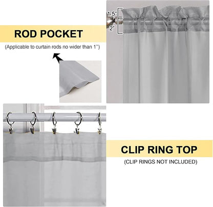 OVZME Light Grey Sheer Curtains 63 Inches Long 2 Panels - Soft Light Filtering Window Sheer Panels for Living Room/Bedroom, Top Dual Rod Pocket, 1 Pair, Each 42Wx63L Inches