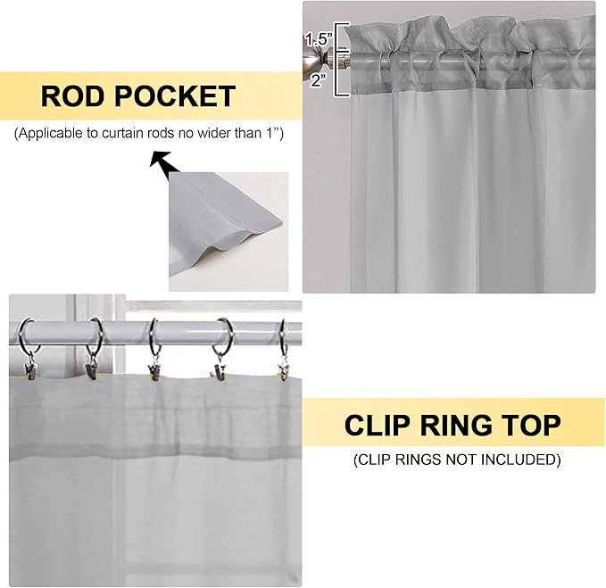 OVZME Light Grey Sheer Curtains 84 Inches Long 2 Panels - Soft Light Filtering Window Sheer Panels for Living Room/Bedroom, Top Dual Rod Pocket, 1 Pair, Each 42Wx84L Inches