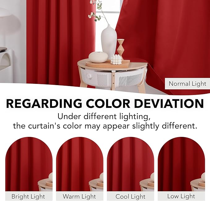 Deconovo Red Curtains for Christmas, Red Blackout Curtains Back Tab and Rod Pocket Thermal Insulated Room Darkening Curtains for Living Room 52Wx84L Inch True Red
