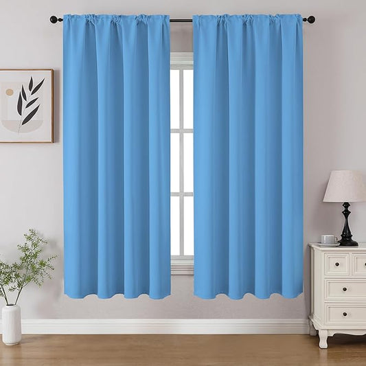 CUCRAF Light Blue Blackout Curtains 54 inch Length 2 Panels Set, Rod Pocket Room Darkening Drapes for Bedroom Living Room, Insulated Thermal Light Blocking Window Curtain (W52 x L54 Inch)
