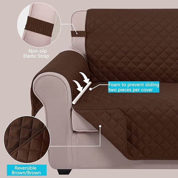U-NICE HOME Recliner Chair Covers Reversible Chair Cover Pet Covers for Dogs with Elastic Straps Water Resistant Diamond Quilted (28''Recliner Oversized, Brown/Brown)