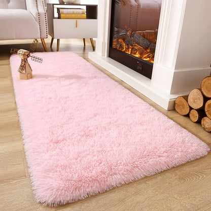 Chicrug Soft Runner Rug for Bedroom Living Room Plush Fluffy Rugs 2x6 Feet, Shag Furry Runner Rug Carpet Non Shedding for Nursery Children Kids Girls Room Home Decorative, Pink