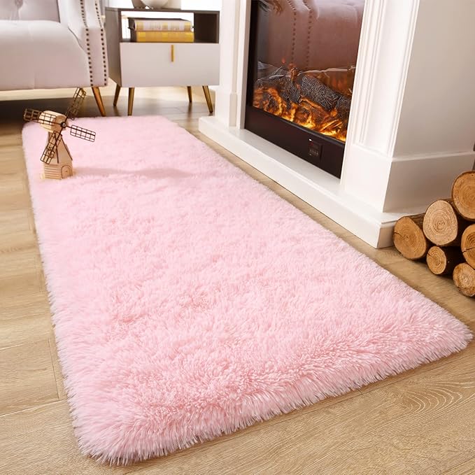 Chicrug Soft Runner Rugs for Bedroom Living Room Plush Fluffy Rug 2x8 Feet, Shag Furry Runner Carpet Non Shedding for Nursery Children Kids Girls Room Home Decorative, Pink