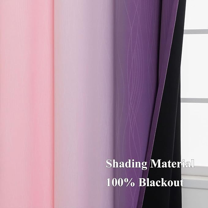 Ombre Pink and Purple Blackout Curtains 84 Inches Long, Full Room Darkening Curtains for Bedroom, Completely Light Blocking Grommet Thermal Insulated Gradient Drapes for Kids Room,42x84 Inch, 2 Panels