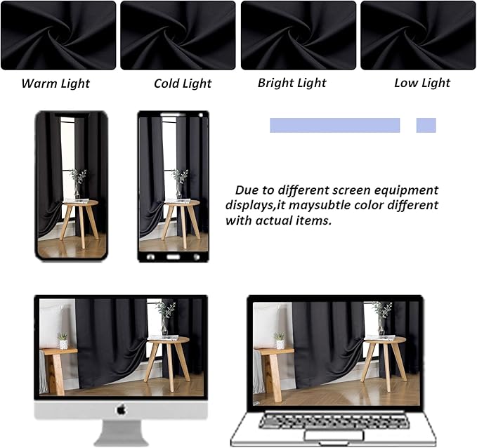 Simplebrand Black Blackout Curtains for Bedroom 102 Inches Long 2 Panels, Solid Thermal Insulated, Energy Saving Living Room Window Treatment Curtains Blackout Drapes, W50 x L102 Inch, Black