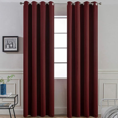 Yakamok Blackout Curtains 96 Inches Long with Grommet for Bedroom, Burgundy Thermal Insulated Room Darkening Window Treatment Drapes Curtain for Living Room (52Wx96L, Burgundy red, 2 Panels)
