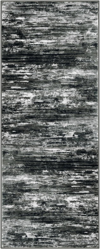 KOZYFLY Kitchen Runner Rug for Hallway Non-Slip Modern Abstract Runner Rug 2x5 Black Grey, Washable Carpet Runner Laundry Room Mat with Soft Low Pile for Entryway Bathroom Bedroom Kitchen