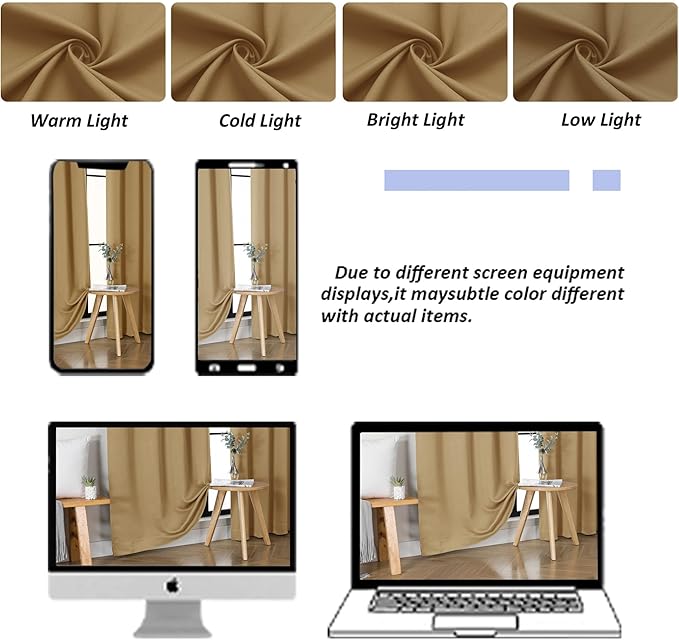 Simplebrand Ava Gold Blackout Curtains for Bedroom, 72 Inch Length 2 Panels Set, Thermal Insulated Privacy Rod Pocket Curtains for French Door, W40 x L72 Inch