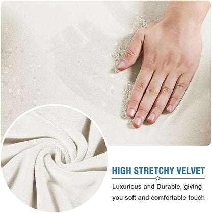 H.VERSAILTEX Real Velvet Plush 3 Piece Stretch Sofa Covers Couch Covers for 2 Cushion Couch Sofa Slipcovers Width Up to 90 Inch Feature Thick Soft Stay in Place (Sofa, Porcelain White)