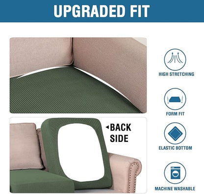 H.VERSAILTEX High Stretch Couch Cushion Covers,Chair Sofa Seat Slipcovers Couch Cushion Cover Stretch Furniture Protector for Kids, Pets(2 Packs Cushion Loveseat Covers, Bronze Green)