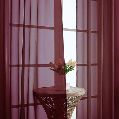 OVZME Burgundy Sheer Curtains 120 Inches Long 2 Panels Set, 59 Inch Extra Wide Soft Airy Lightweight Sheer Curtains for Living Room, Farmhouse Voile Filmy Rod Pocket Drapes, 59Wx120L Inches