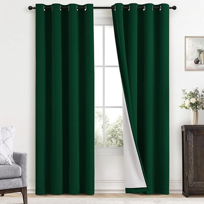 Yakamok 100% Blackout Curtains Dark Green Room Darkening Thermal Insulated with 2 Thick Layers-Hunter Green Window Drapes Set of 2 Panels for Bedroom Living Room 52 Inches by 96 Inches Length