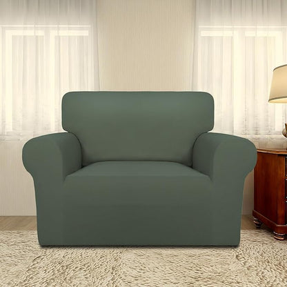 PureFit Super Stretch Sofa Slipcover – Spandex Non Slip Soft Couch Sofa Cover, Washable Furniture Protector with Non Skid Foam and Elastic Bottom for Kids, Pets (Oversized, Greyish Green)