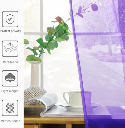 youleyar Solid Sheer Rod Pocket Curtain Voile Draperies 2 Panels White Beige Black Grey Coffee 52 Inch Width 108 Inch Long 1 Pair for Kitchen Bedroom Children Living Room Yard (Purple,52Wｘ108L)