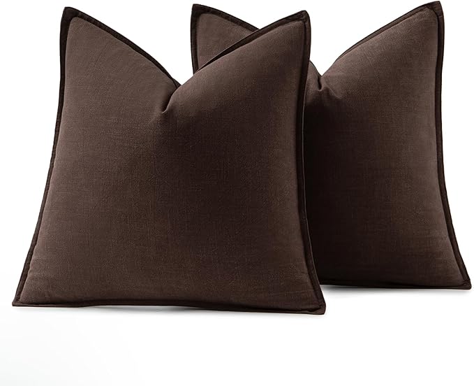 MIULEE Decorative Linen Euro Sham Pillow Covers 28x28 Inch Dark Brown Boho Farmhouse Neutral Winter Couch Throw Pillows for Bed Pack of 2 Accent Modern Pillowcase Sofa Livingroom Home Decor
