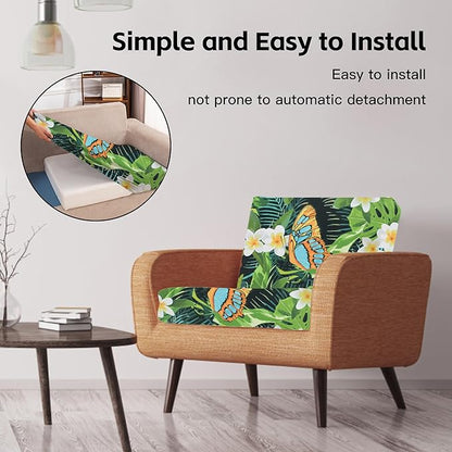 14Pcs Outdoor Cushion Covers, Patio Cushion Covers,Stretch Elastic Slipcovers, Replacement Washable & Reusable Furniture Protector for Patio Couch (Green and Lush,Cover Only)