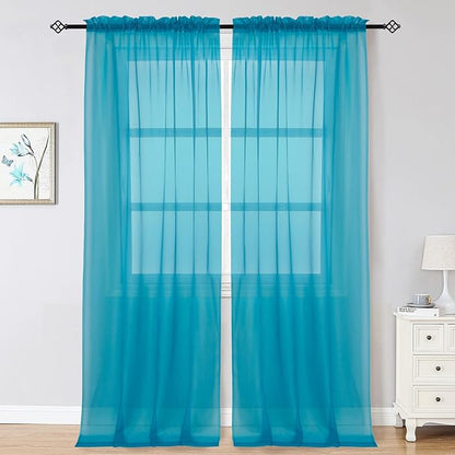 OWENIE Marine Sheer Curtains 96 Inch Length, Elegant Sheer Curtains for Bedroom, Window Voile Sheer Curtain Panels/Drapes/Treatment for Living Room, 2Pcs, Each 42" W x 96" L