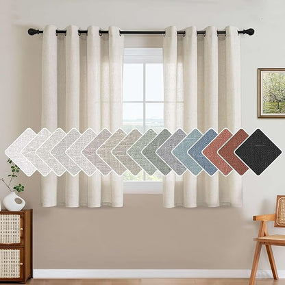 H.VERSAILTEX Elegant Natural Linen Blended Energy Efficient Light Filtering Linen Textured Curtains/Nickel Grommet Window Treatments Panels/Drapes (Set of 2, Ivory, 52"W x 45"L)