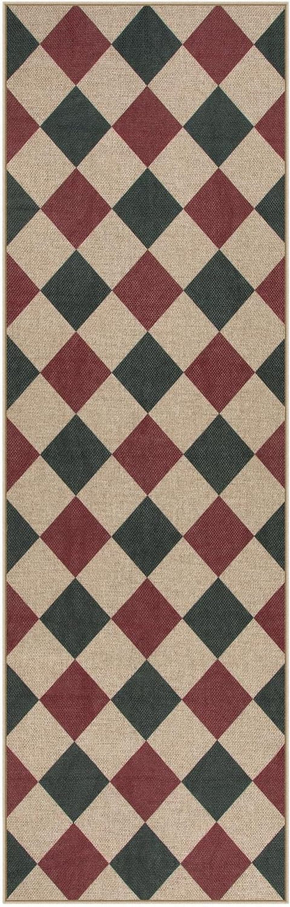 Lahome Christmas Runner Rug, 2x8 Checkered Christmas Decor Non Slip Entryway Runner Rug, Checkerboard Red and Green Indoor Outdoor Xmas Decorations for Hallway 8ft Entry Laundry Room
