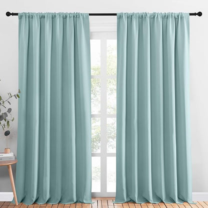 NICETOWN 2 Panels Blackout Curtains, Rod Pocket Thermal Insulated Drapess for Bedroom, Privacy Protection Easy-Care Heavy Duty Curtains for Living Room/Dining Room, W70 x L95 inches, Aqua Green