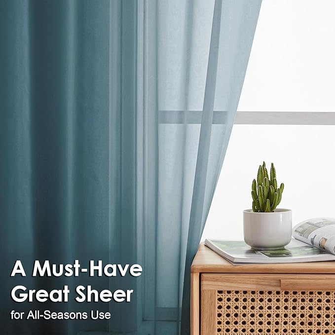 OVZME 2 Pieces Dusty Blue Sheer Curtains 84 inches Long-Lightweight Soft Window Treatment Panels for Master Room/Living Room, 2 Panels=84" W, Each W42 x L84
