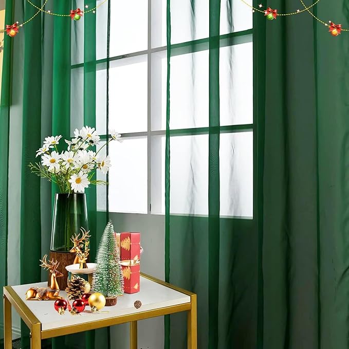 SpaceDresser Basic Rod Pocket Sheer Voile Window Curtain Panels White 1 Pair 2 Panels 60 Width 84 Inch Long for Kitchen Bedroom Children Living Room Yard(Foliage Green,60 W x 84 L)