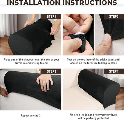 Couch Arm Covers 2 Pcs Sofa Armrest Covers Stretch Couch,Armrest Cover for Chairs Scratch-Resistant Sofa Arm Cover Armchair Slipcovers,Black